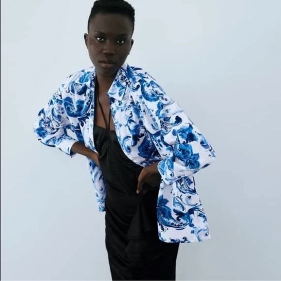 Zara blue and white button down shirt size medium NWT - Picture 1 of 7